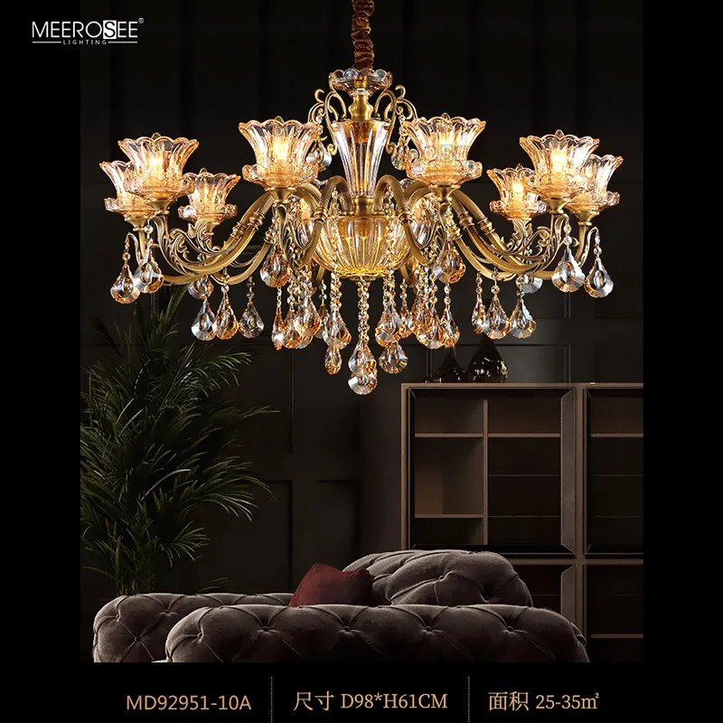 MEEROSEE lampadario di cristallo oro plafoniera decorativa per la casa Fancy Light raccordi moderna lampada da soffitto per sala da pranzo MD92951