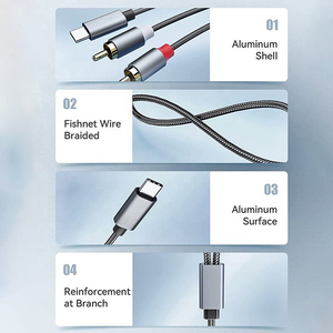 Venta caliente Usb tipo C a Dual RCA Audio estéreo Y Splitter Link Kabel adaptador USB tipo C a 2 vías RCA Audio Splitter Cable adaptador - Product Image 3