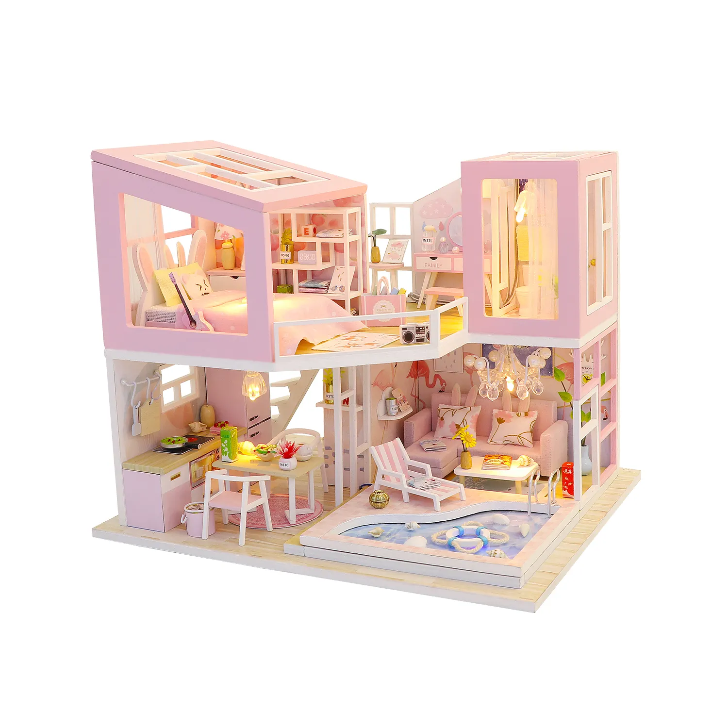 Hongda Girl play 3d dollhouse puzzle modello in legno giocattolo fai da te camera in miniatura mini casa delle bambole con luce