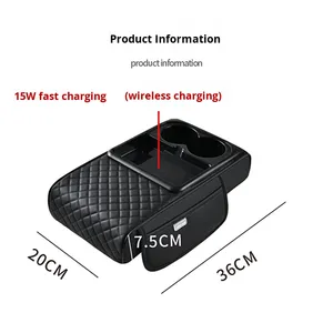 Многофункциональная Беспроводная зарядка 15 Вт Быстрая зарядка подлокотник кожаный ящик для хранения центральный локоть поддержка автомобиля подлокотник коробка - Product Image 5