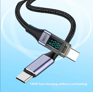 5A PD100W naylon örgü typ-c C tipi C şarj LED ekran hızlı şarj kablosu - Product Image 6