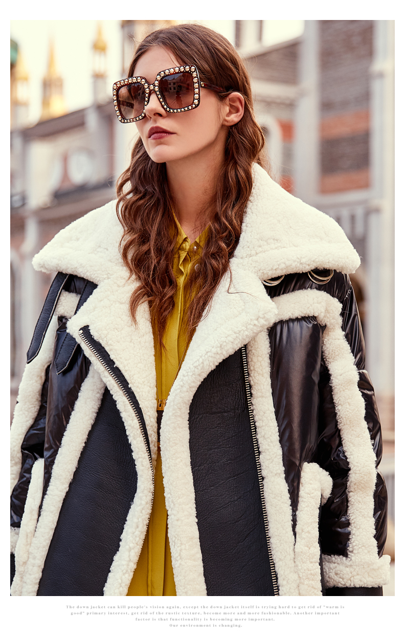 2021 new winter coat women real fur coat sliver Genuine Leather Sheep Double-faced Fur jacket white duck down Motorcycle jacket