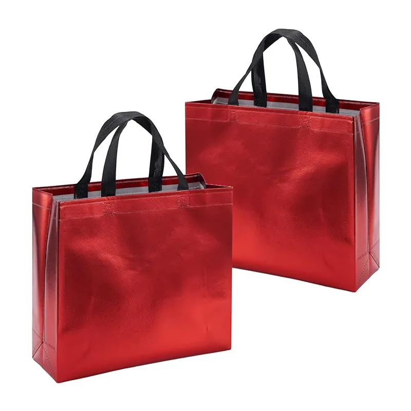 Baixo MOQ metálico laminado pp saco de compras não tecido vermelho vestido não tecido embalagem tote bag publicidade bag