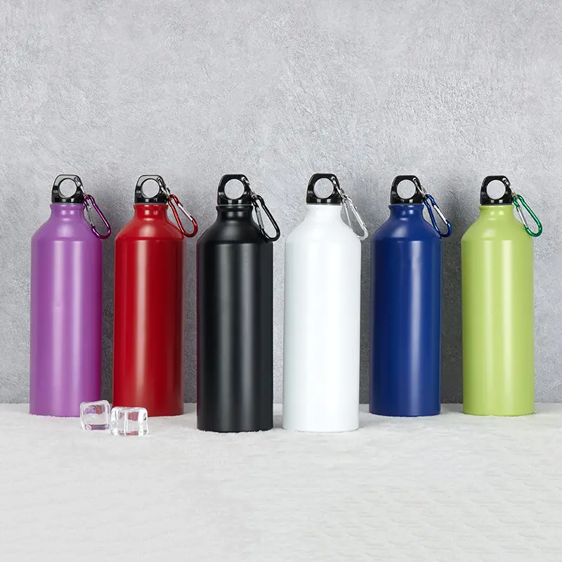 Botellas de agua de aluminio para bicicleta, con logotipo personalizado, diferentes tamaños, con mosquetón