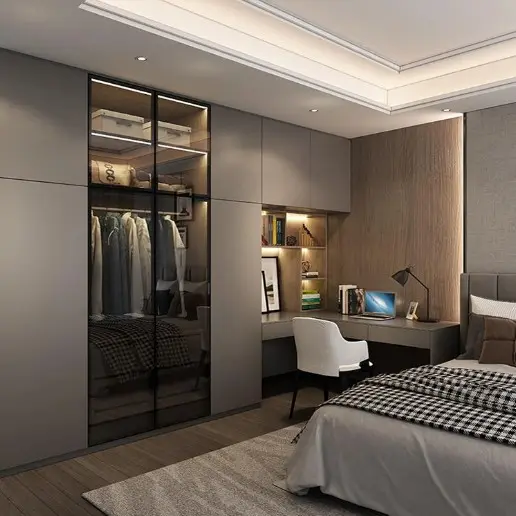 BALOM 2024 kabinet penyimpanan lemari pakaian kustom desain lemari kamar tidur minimalis lemari kayu dengan panel pintu