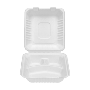 Tek kullanımlık 8 inç 3 bölme Compostable kapaklı Take-Out to-Go gıda kutuları biyobozunur konteynerler - Product Image 3
