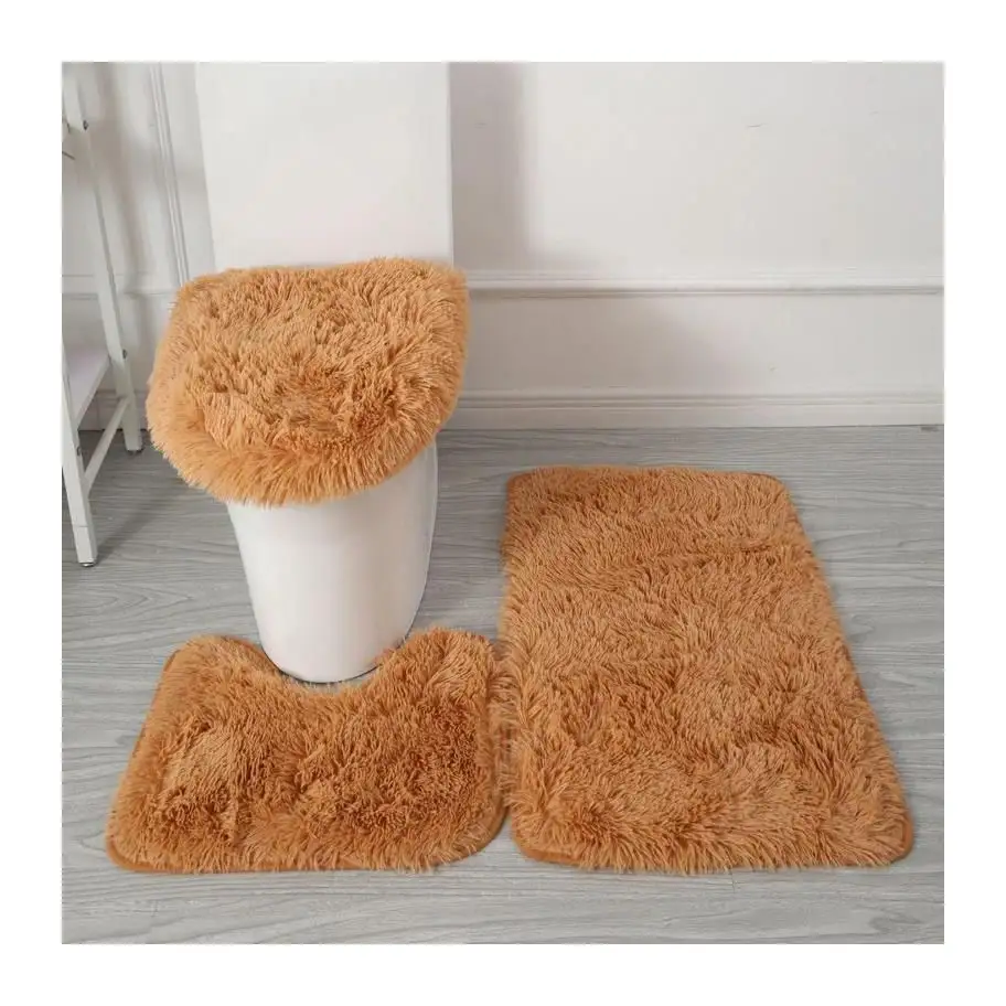 Shaggy Carpet sale bath and toilet mats set Soft Non Slip and Absorbent Solid colored plush toilet three piece set floor mat