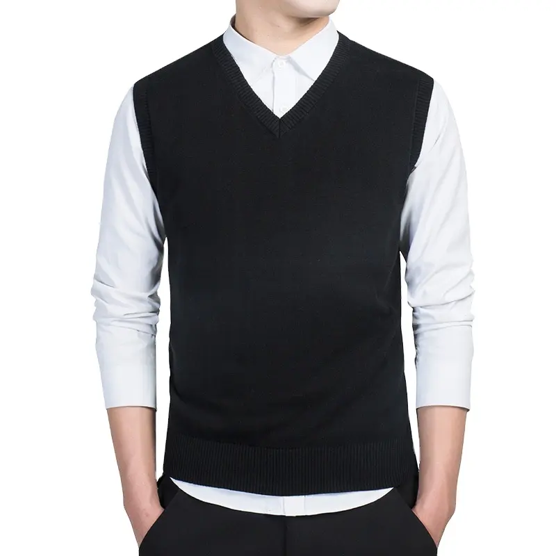 Sleeveless Pullover Vest Spring Autumn Knitted Cross-border Underwear V-neck Bottoming Knitwear Sweater Men's Solid Color