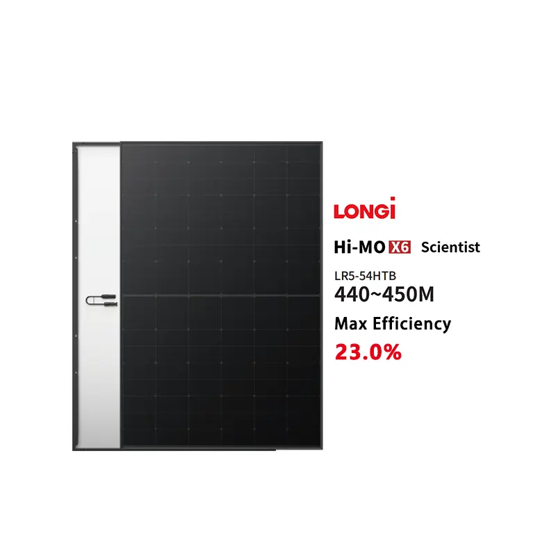 Longi yeni stok modülü tüm siyah 440w 450w Hi Mo X6 güneş hücre paneli ızgara güneş sistemi üzerinde hibrid kapalı ızgara için
