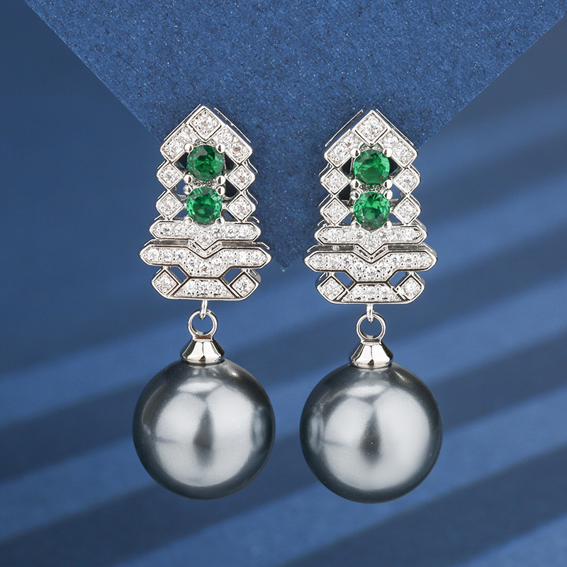 Boucles d'oreilles en perles gris vert