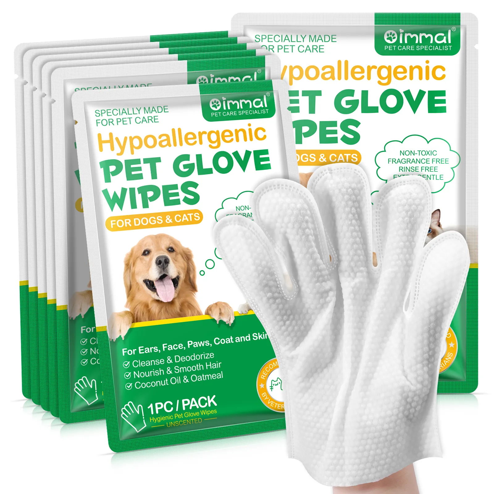 Gants de nettoyage pour animaux de compagnie jetables avec logo personnalisé lingettes marque privée gants de toilettage biodégradables pour animaux de compagnie lingettes humides pour chiens et chats