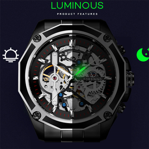 FORSINING GMT982 automatico Golden Men Auto meccanico nuovo Design Tourbillon in acciaio inossidabile sub-dial orologio multifunzione - Product Image 5