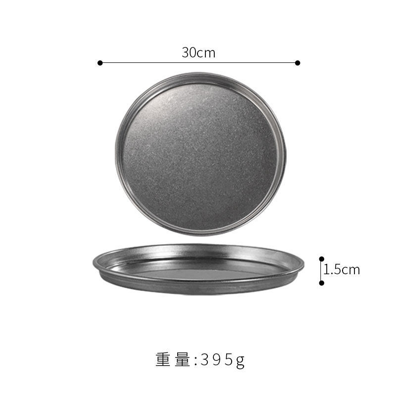 30cm flat-bottomed round shallow plate (vintage distressed finish)