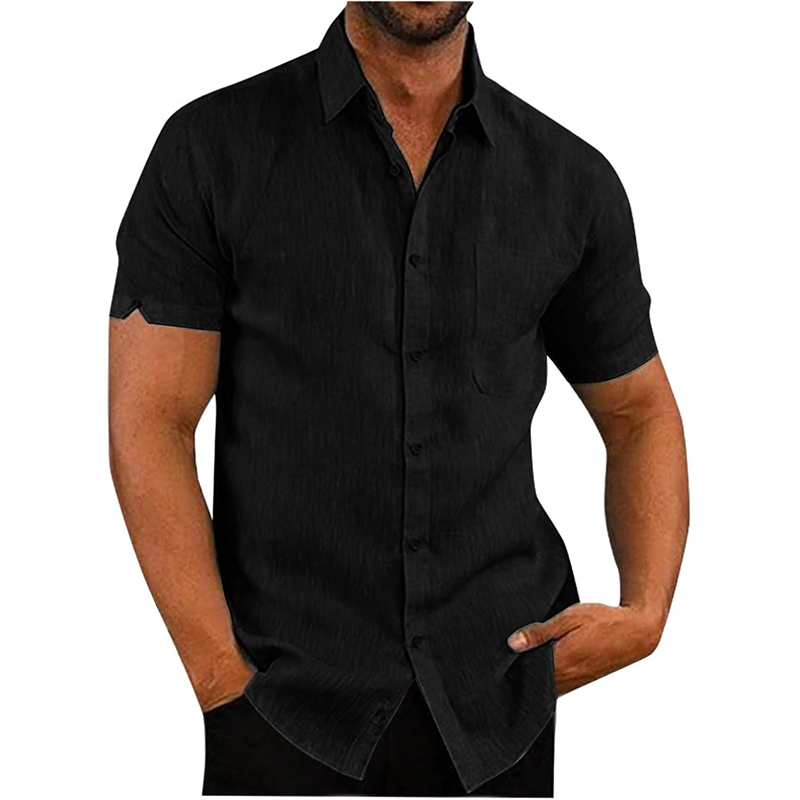 Black Mens cotton linen poplin shirt