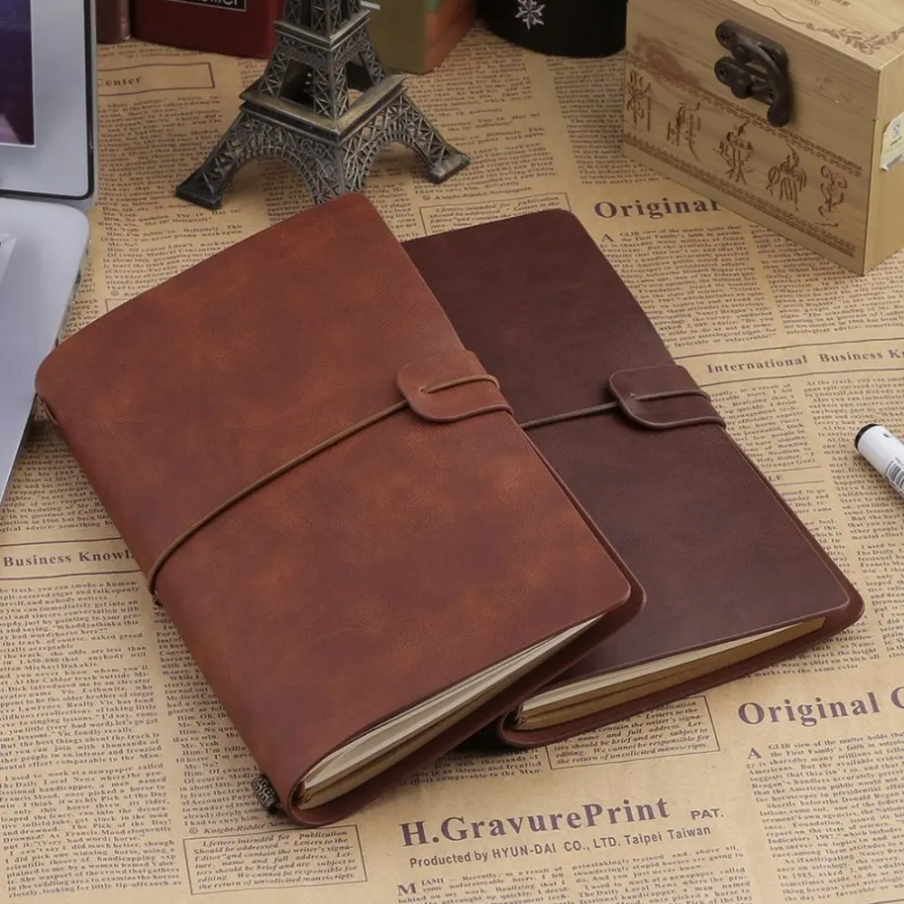 Cuadernos de cuero PU con logotipo personalizado, varios colores, recargables, de viaje, vintage