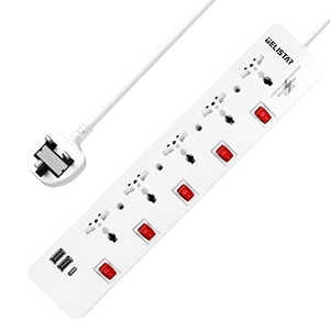 白色5路多功能通用扩展插座2 USB 1 c型电源插座 - Product Image 1