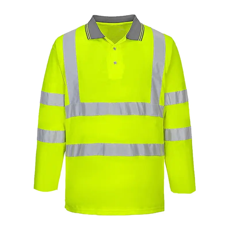 Hi VIS polo Áo sơ mi dài tay áo T-Shirts bảo hộ lao động an toàn băng phản chiếu xây dựng áo phông