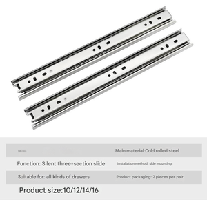 Thép ngăn kéo đường sắt ba phần trượt tủ dày bóng im lặng bên gắn thép đen 3 phần theo dõi - Product Image 6