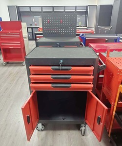 金属储物柜，带工作台工具柜，自动修理可锁定七抽屉红色工具柜，带手动工具，用于车库存放 - Product Image 3