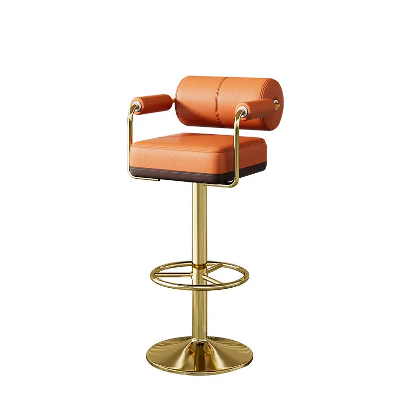 Cadeira de bar alta de aço inoxidável veludo ajustável moderna e luxuosa, banco de metal em couro para cozinha e restaurante