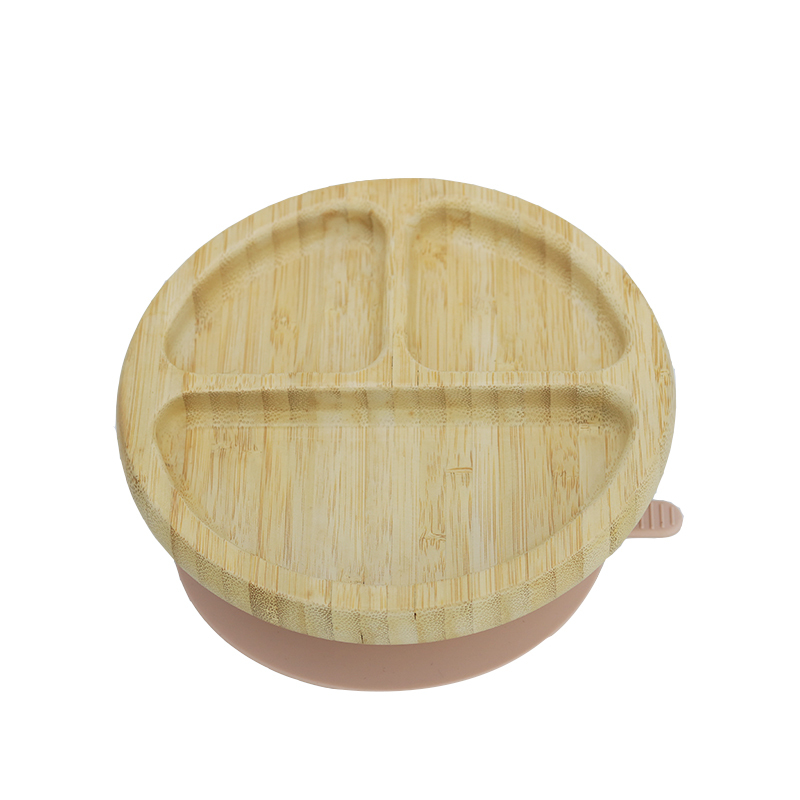 Assiette ronde à ventouse en bambou M-533#(Rose fumé)