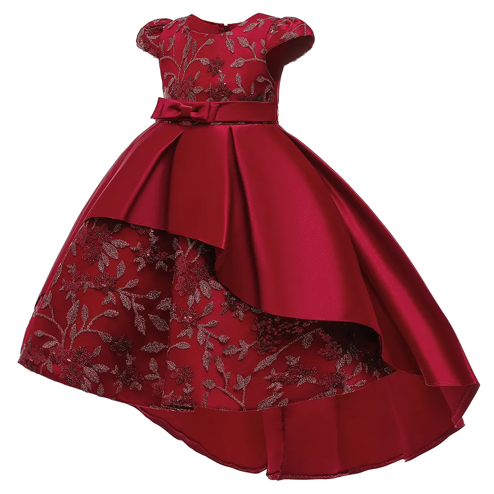 MQATZ diseño duradero estampado satén flor niña vestido de fiesta verano manga corta bebé niña cumpleaños vestidos T5170