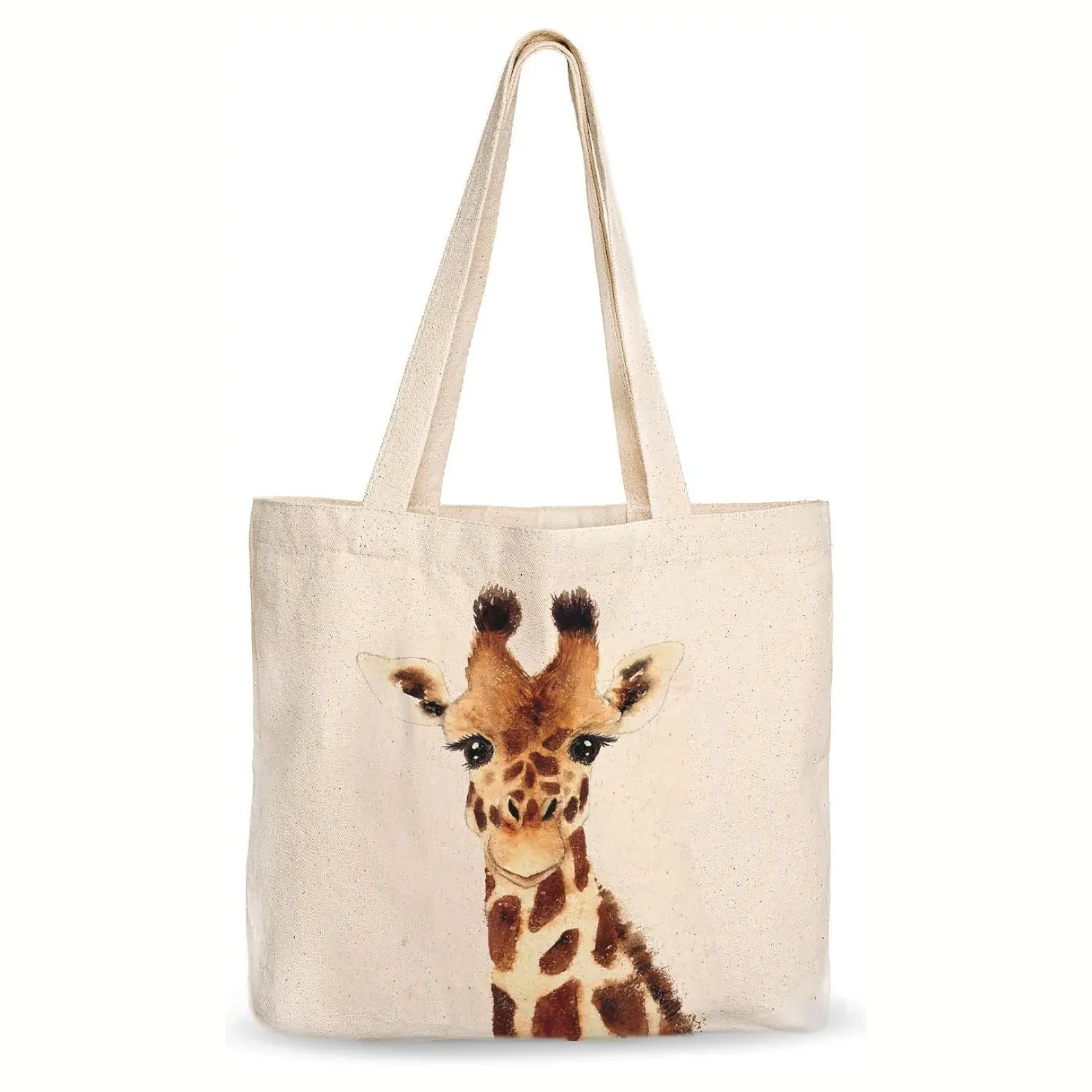 Logotipo personalizado Atacado Girafa animais Novo design impresso portátil viagem Praia tote algodão lona saco cosmético