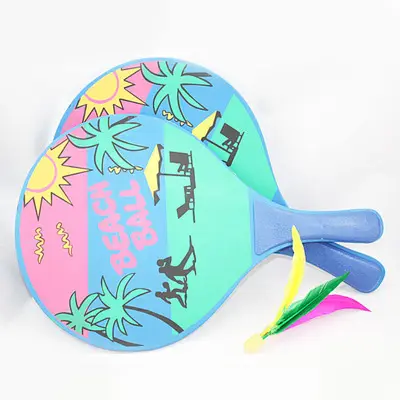 New design wood beach bat wooden beach ball paddle rackets custom beach tennis racket set