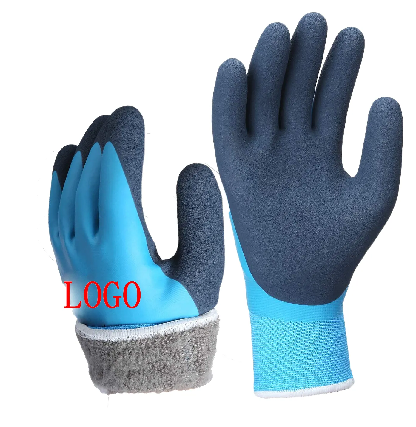 LOW MOQ Waterproof warm winter glove rubber gloves latex dipped fleece liner thermal protection gloves for Construction Ice Snow