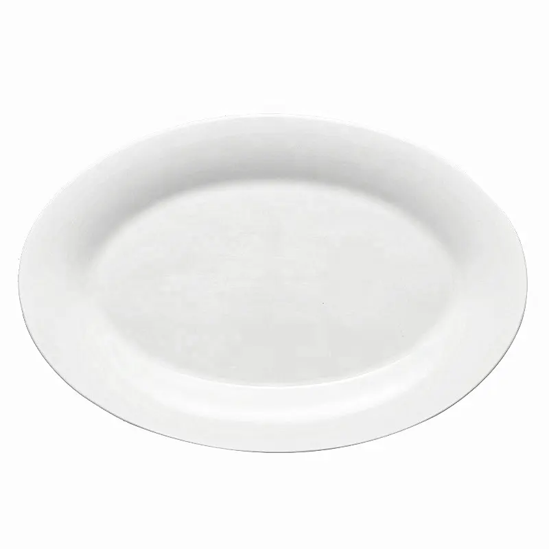 Plato de pescado ovalado de cerámica, plato de porcelana fina blanca de 14 pulgadas para servir pescado en restaurante