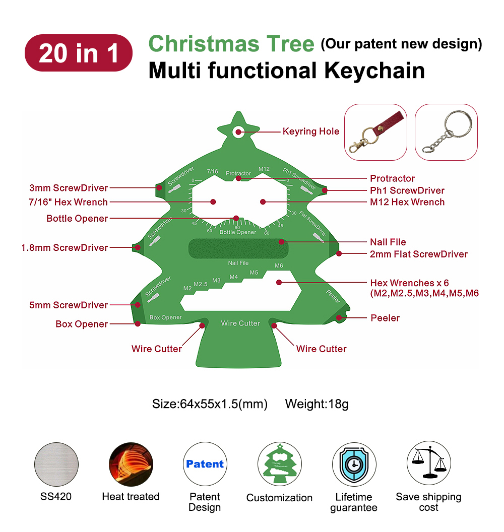 Outil de carte d'arbre de Noël 20 en 1