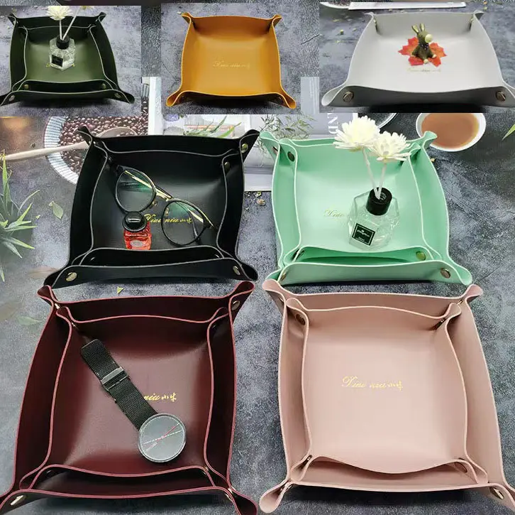 Wholesale Ready Stock Leather Double-deck Dice Tray jewelry Tray for Key Coin Change Phone Wallet