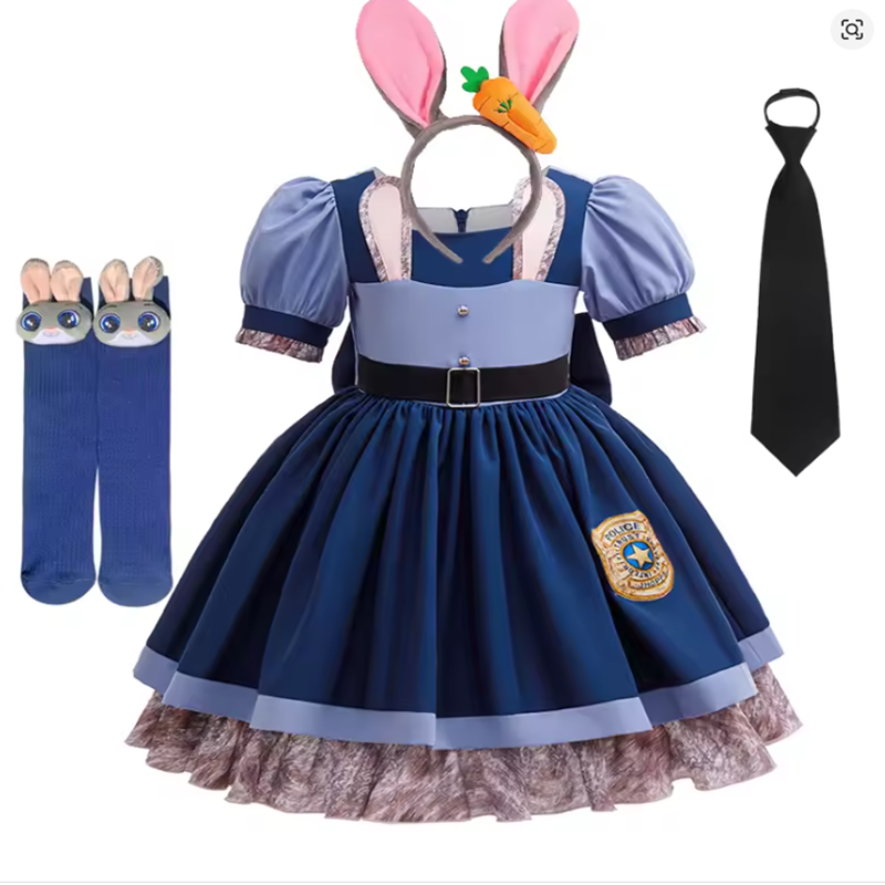 Blue Dress+Hairband + Tie + Stockings