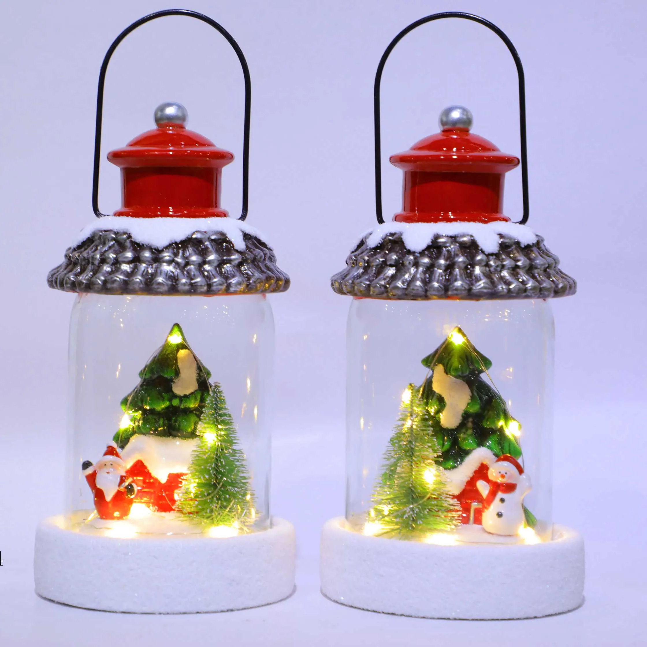 Ceramica Di Natale Lanterna con cupola di Vetro e Led Babbo natale e albero Di Natale