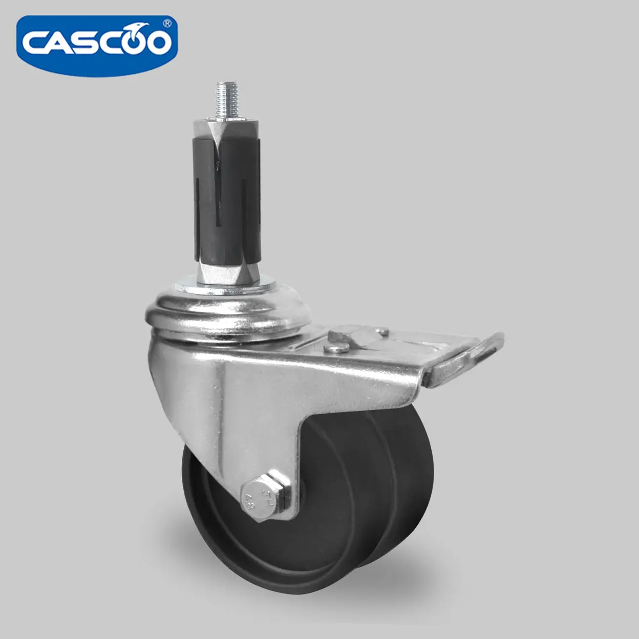 CASCOO-Rueda doble de nailon de 75mm con freno y expansor para ruedas médicas y cubertería