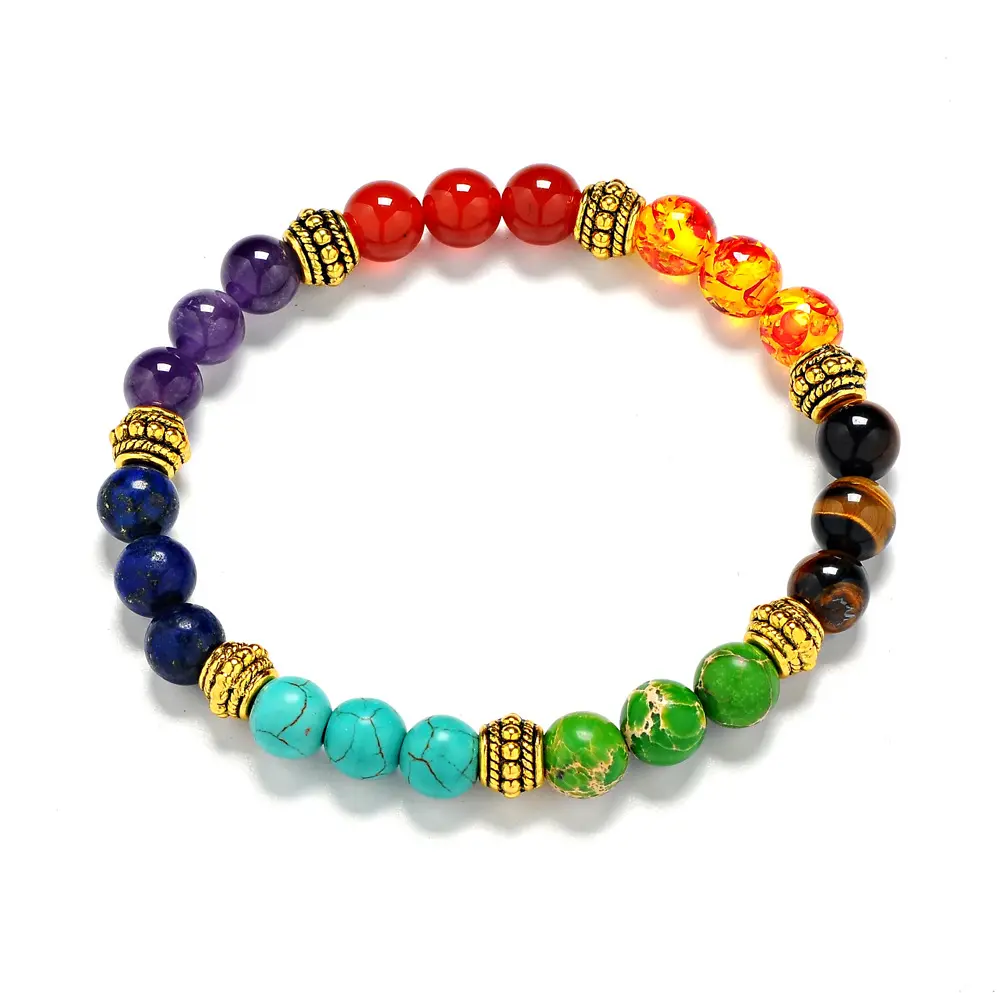 Sini-Schmuck natürliche 7-Chakra-Armbänder 8mm Edelstein-Perlen für Damen Yoga-Heilungsarmbänder für Damen