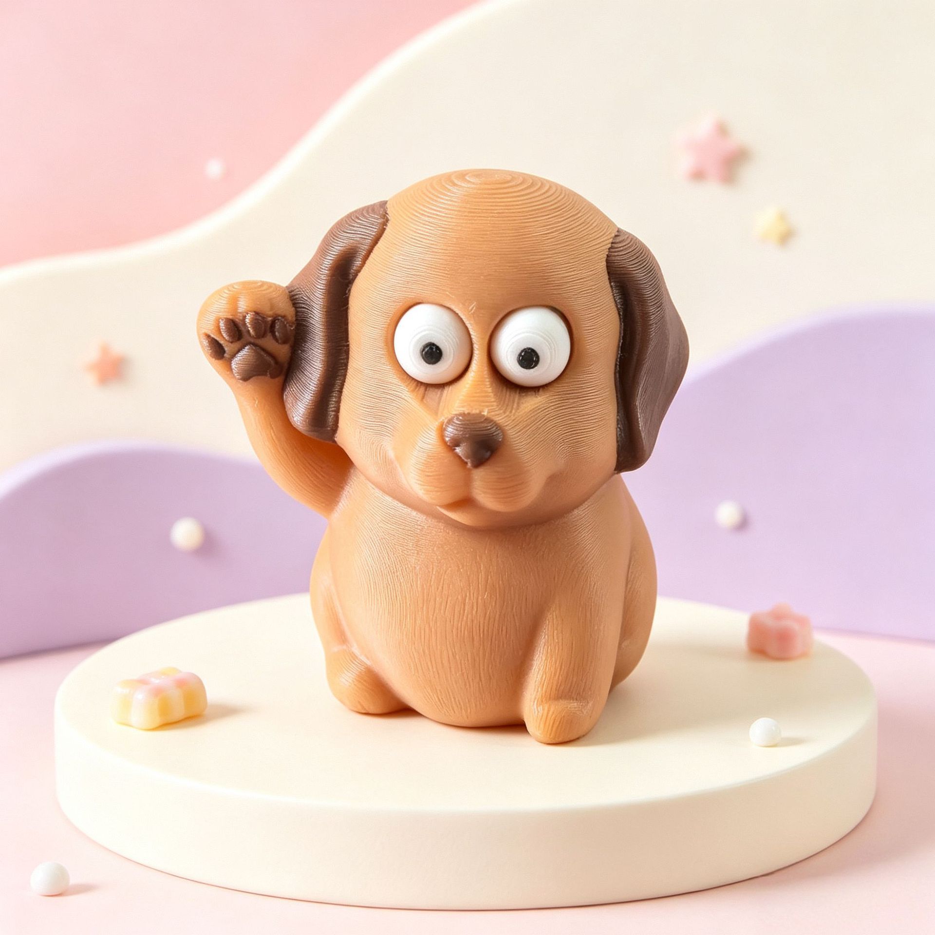 Perro 3D mirando fijamente, 65 cm, 25 g.