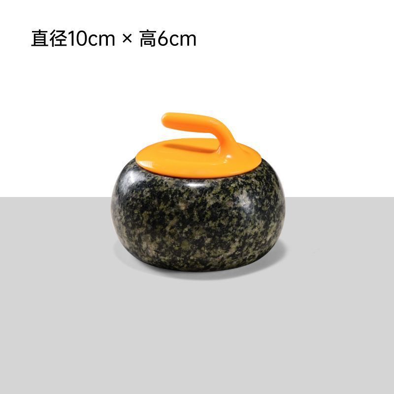 Green stone curling stone with yellow handle 10*6cm