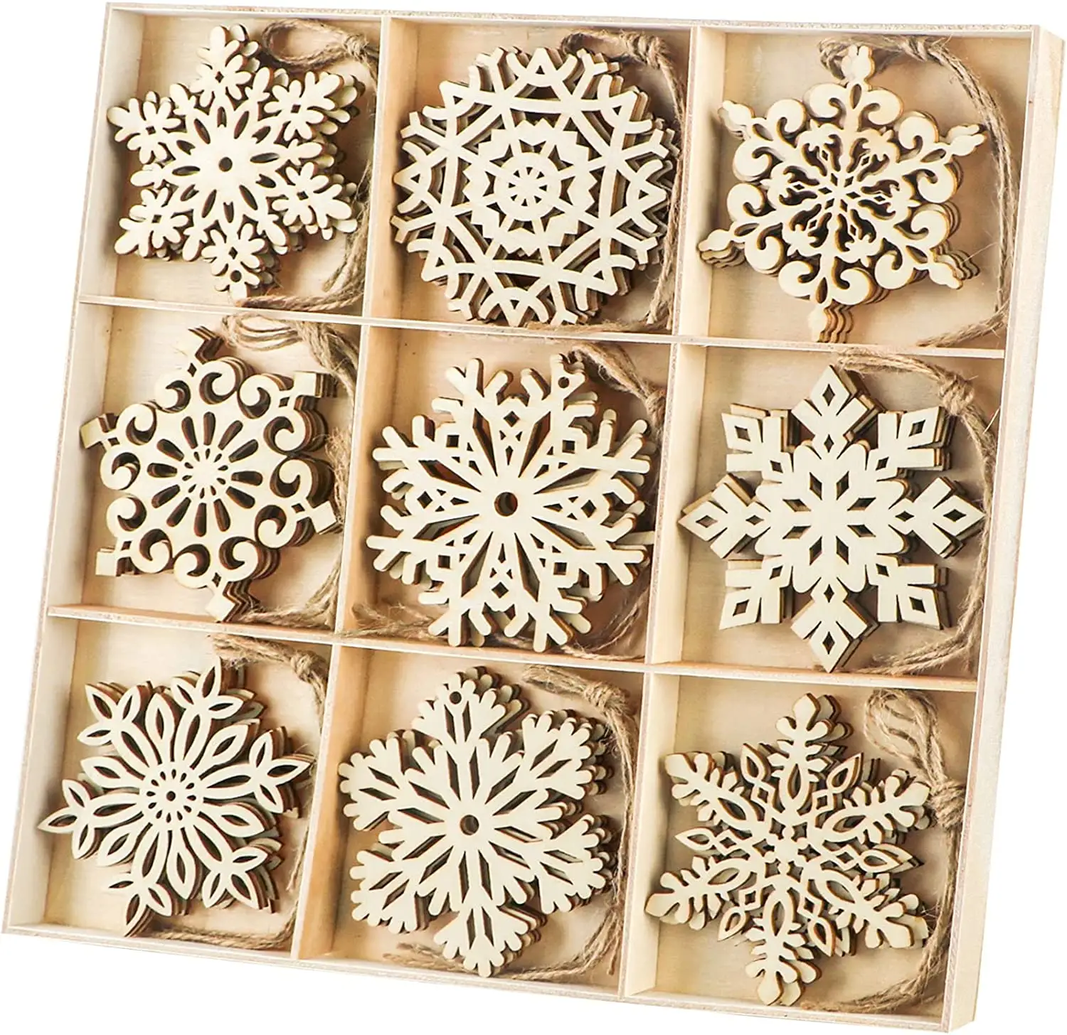 Ahşap kar tanesi süslemeleri ahşap asılı delikli-out süslemeleri ülke noel ağacı süslemeleri DIY el sanatları hediye etiketleri