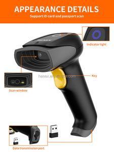 Henex1D <span class=keywords><strong>2D</strong></span> אלחוטי USB Qr ברקוד קורא COMS סורק חבר והפעל סופרמרקט סורק ברקוד כף יד לפתרונות קופה