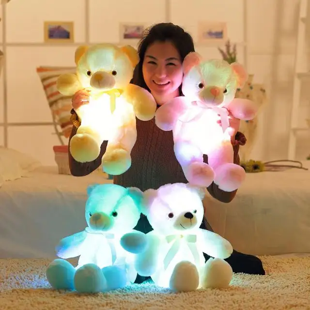 Oso de peluche LED personalizado al por mayor, 30cm, peluche colorido, oso de peluche musical LED iluminado para San Valentín