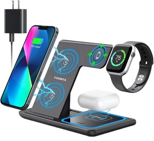 サムスンウォッチ用ホット3in1ワイヤレス充電器6 5 Pro高速充電ステーションiPhoneワイヤレス充電器用LEDライト付きスタンド - Product Image 1