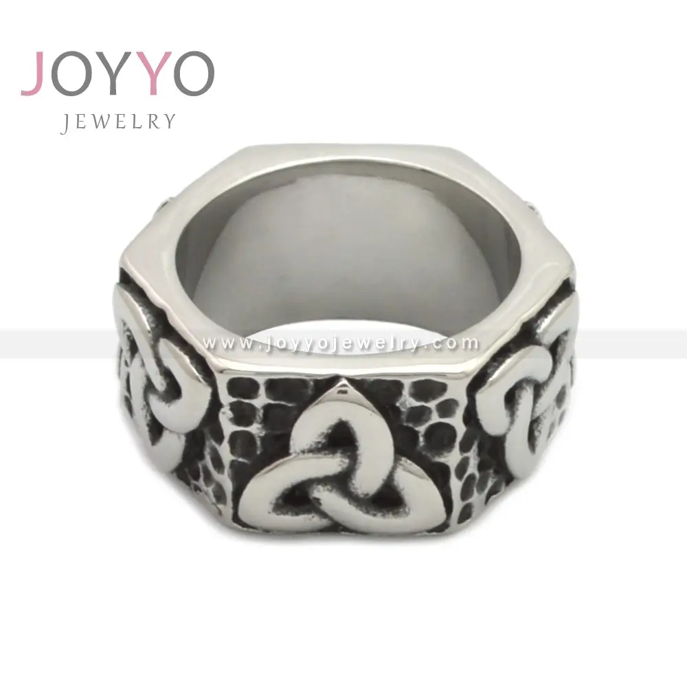 JOYYO Hexagon Unique Stainless Steel Viking Ring Men's Triangle Celtic Charm Ring Viking Logo Jewelry