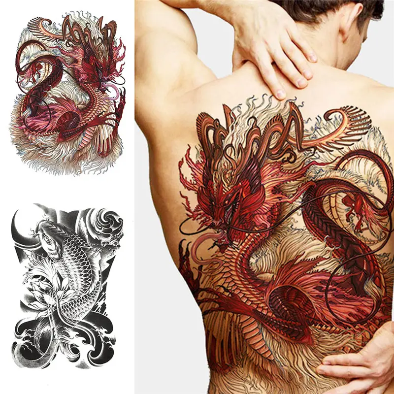 Grande Tatoo Temporário Para Homens Tatuagem Body Art Full Back Sexy Etiqueta Do Tatuagem Leão Rei Tigre Dragão Full Back Etiqueta Do Tatuagem