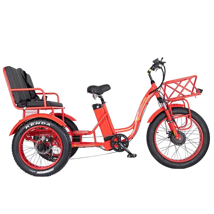 Triciclo elétrico adulto Step-Through de 3 rodas para passageiros, 48V 1000W 50KM/H, pneu grande de neve 4.0 de 24" para carga, passageiros e passageiros, dois assentos, OEM