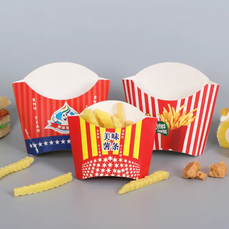 Chips de freír en miniatura con logotipo personalizado, embalaje de papel de comida rápida, desechable, con ventilación plegable, para llevar patatas fritas de Corea, Bo