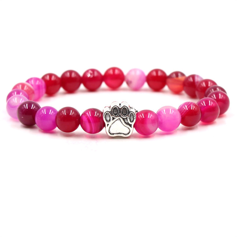 Agate rayée rouge Rose argentée
