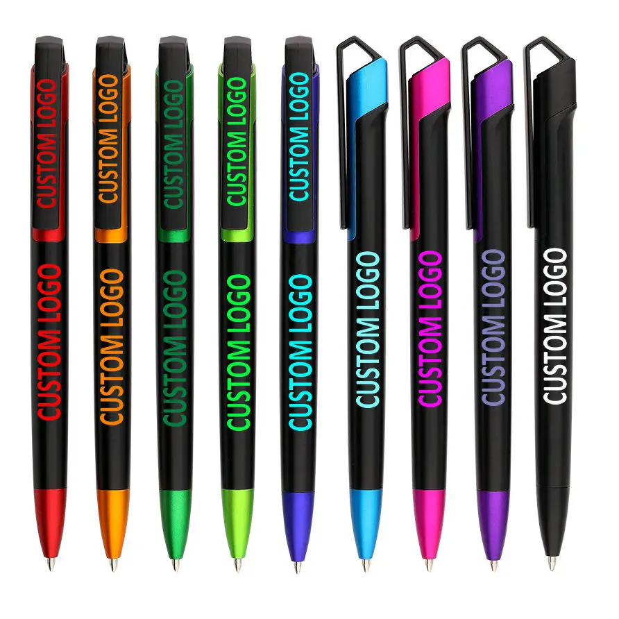 Bolígrafos de plástico metalizados para pintura, bolígrafos de punta de bola con nombre de empresa personalizable, color negro