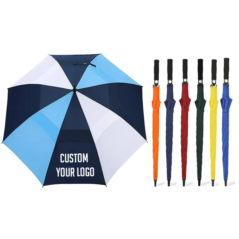 Advertising custom logo Windproof waterproof Semi automatic Control Nylon travel Golf Umbrella for promotion