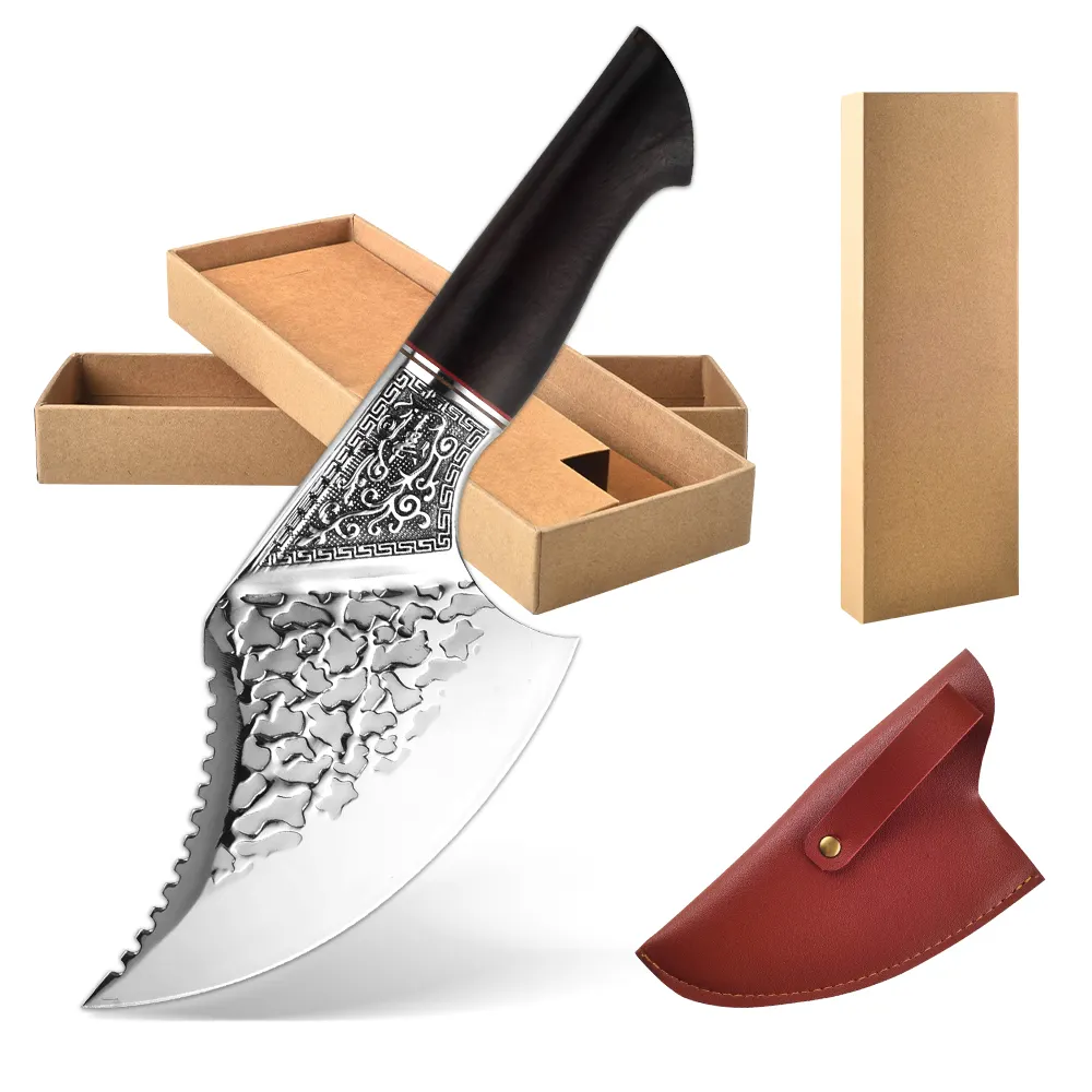Cuchillo de pesca de acero inoxidable con diseño de martillo de alto carbono, caza, carnicero, cocina, para exteriores